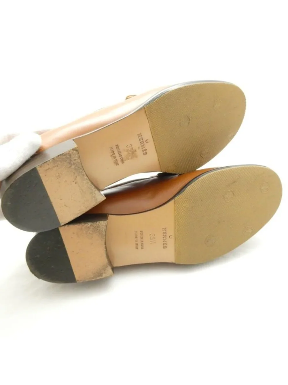 Hermes Constance Loafers 35.5 Leather Shoes Camel